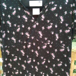 Motherhood Maternity  Small Pink Roses on Black Romantic Flowy Ruffled Dress szS